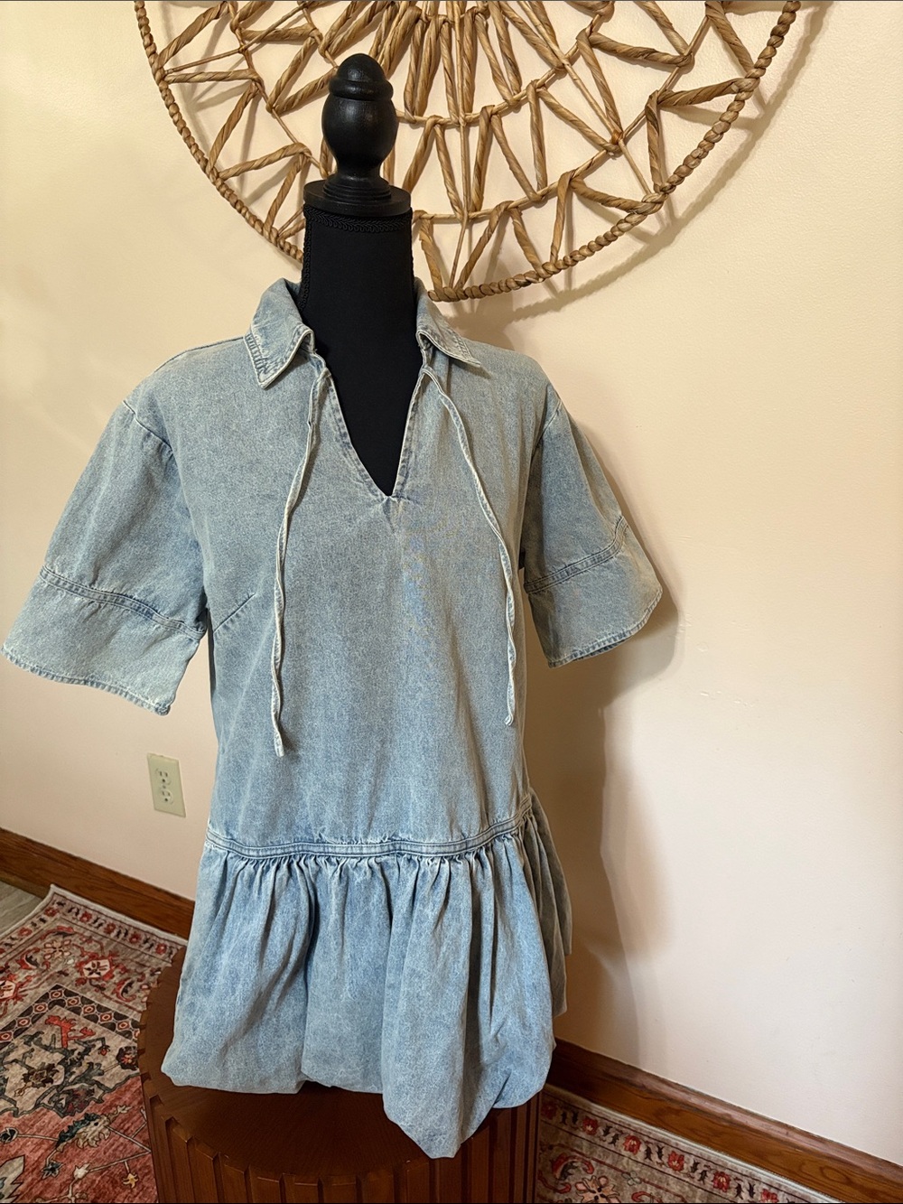Light Wash Denim Tunic Dress with bubble skirt